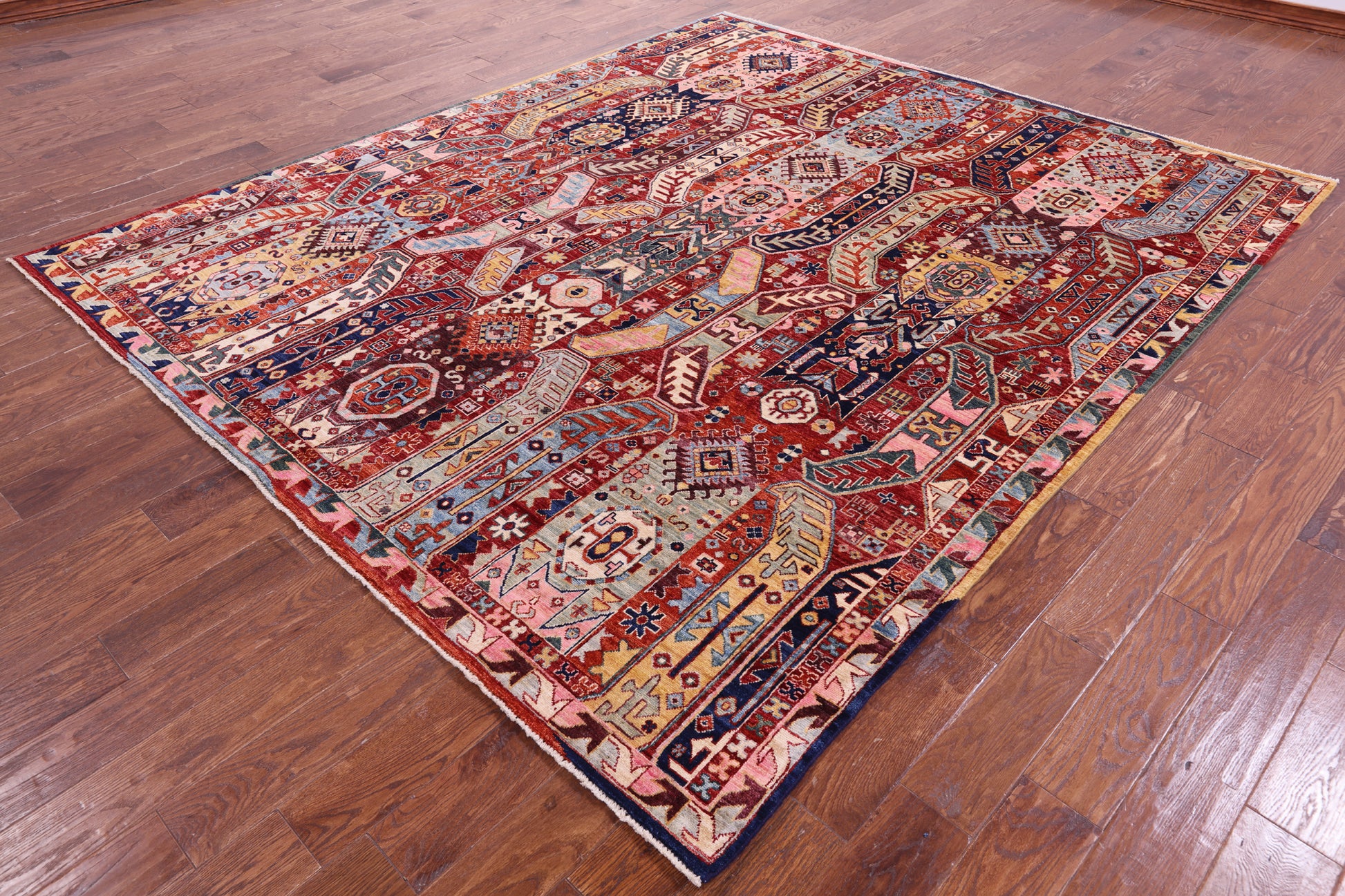 Red Persian Fine Serapi Hand Knotted Wool Rug - 8' 0" X 9' 5" - Golden Nile
