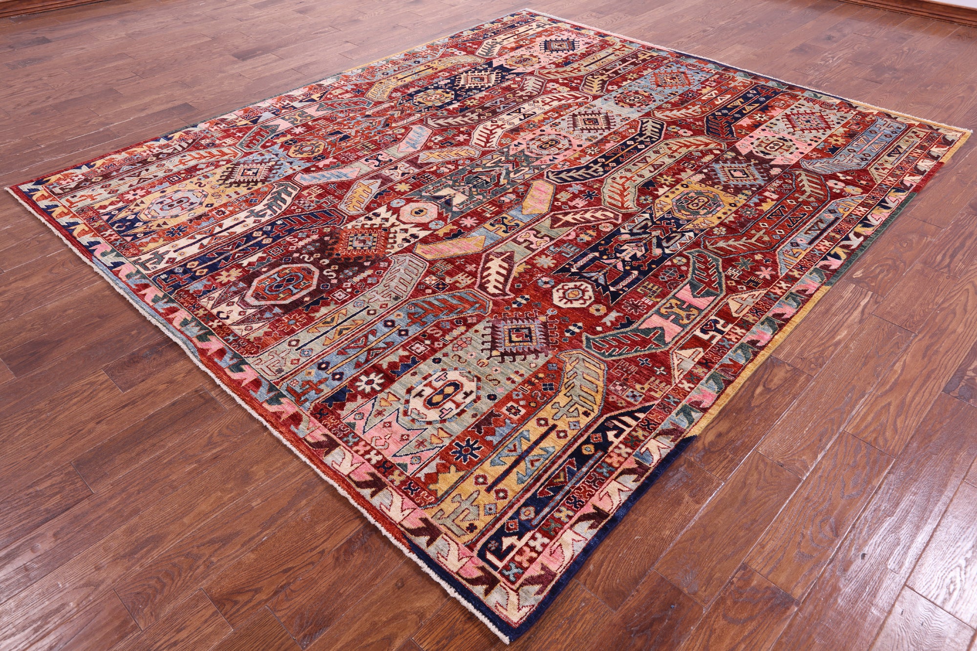 Red Persian Fine Serapi Hand Knotted Wool Rug - 8' 0" X 9' 5" - Golden Nile