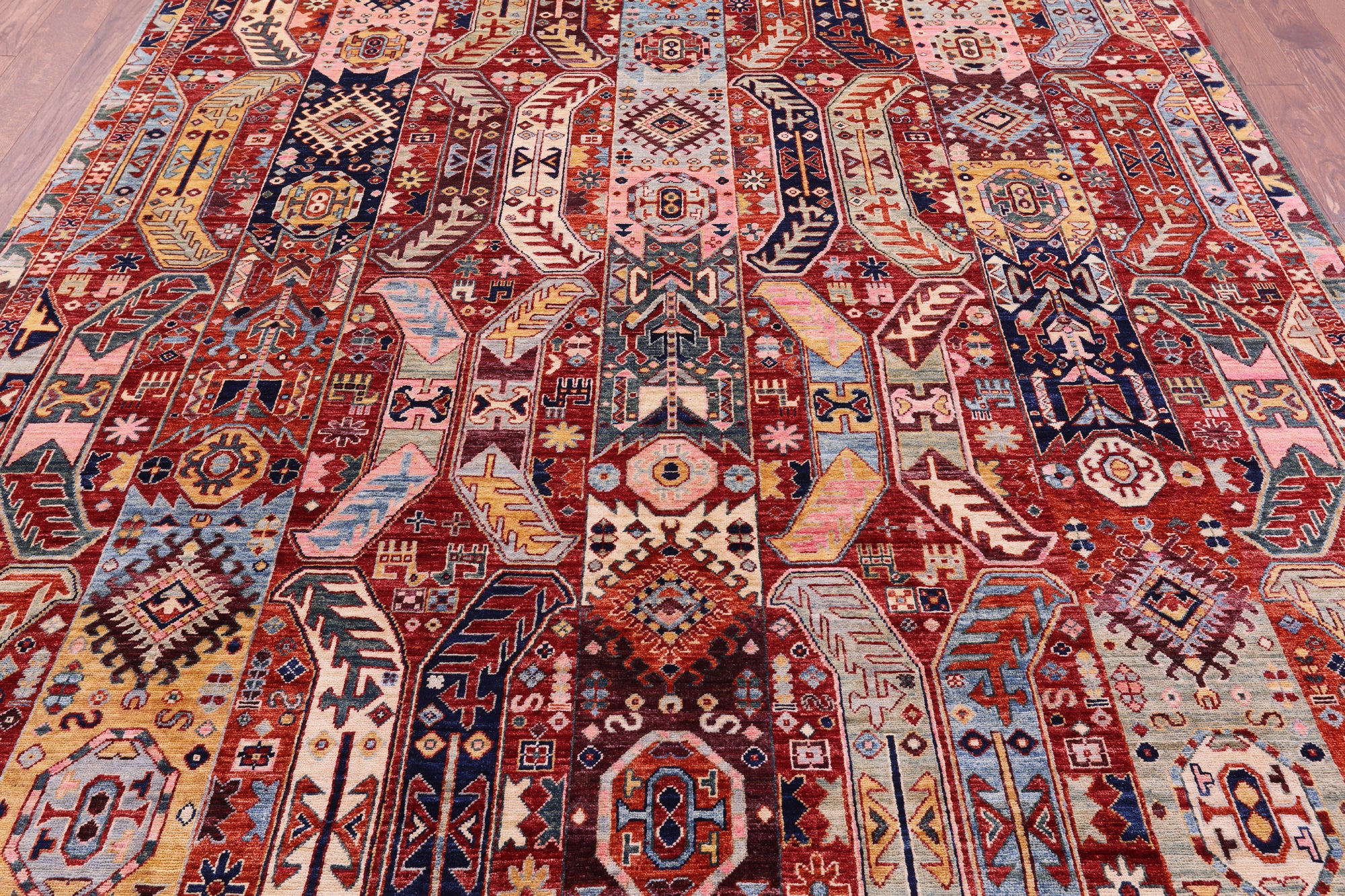Red Persian Fine Serapi Hand Knotted Wool Rug - 8' 0" X 9' 5" - Golden Nile