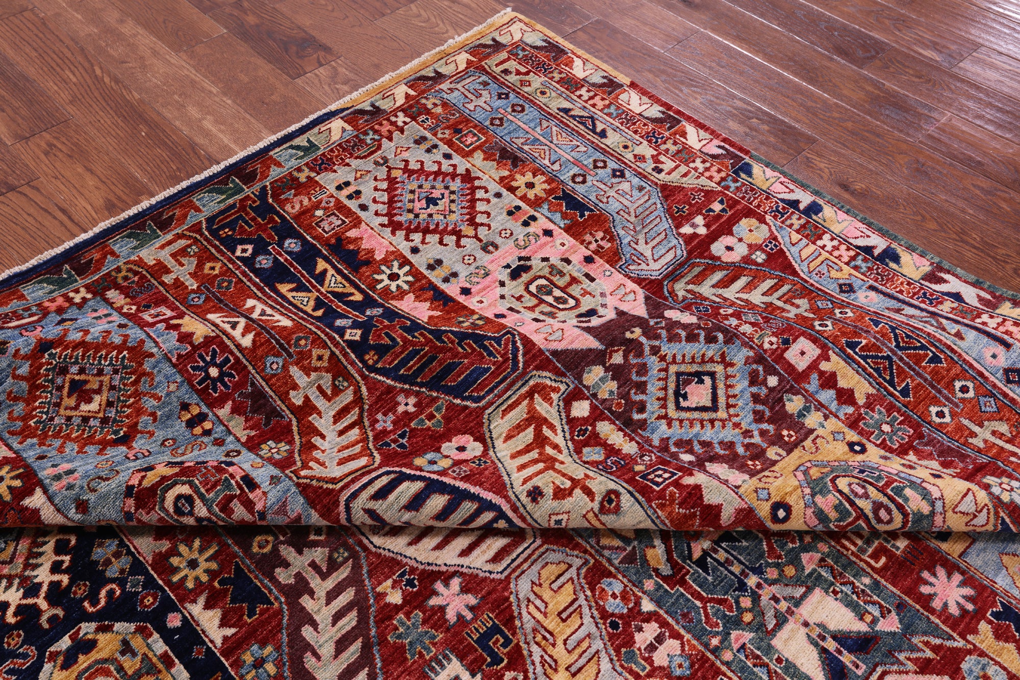 Red Persian Fine Serapi Hand Knotted Wool Rug - 8' 0" X 9' 5" - Golden Nile