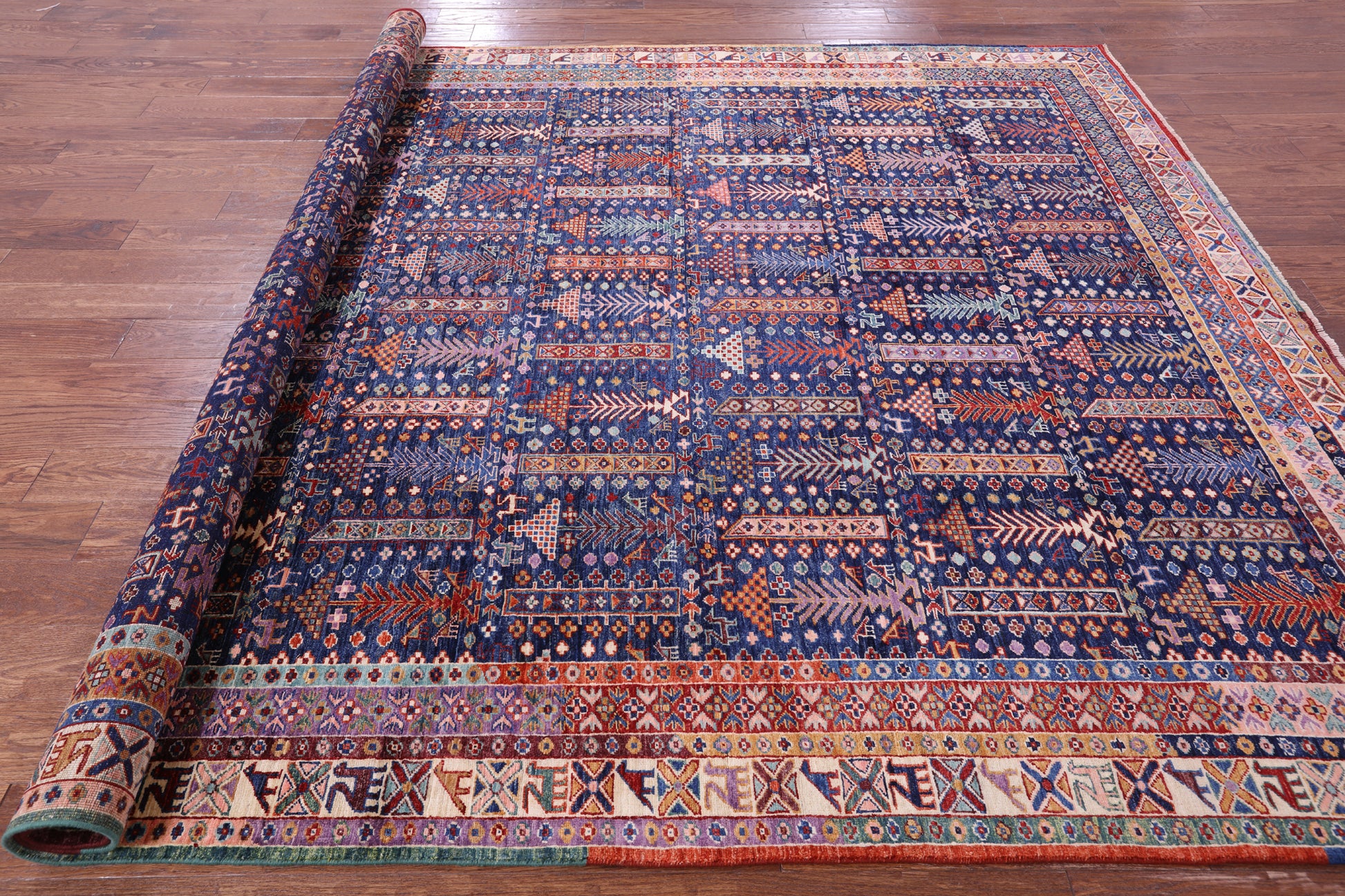 Blue Persian Fine Serapi Handmade Wool Rug - 8' 2" X 9' 9" - Golden Nile