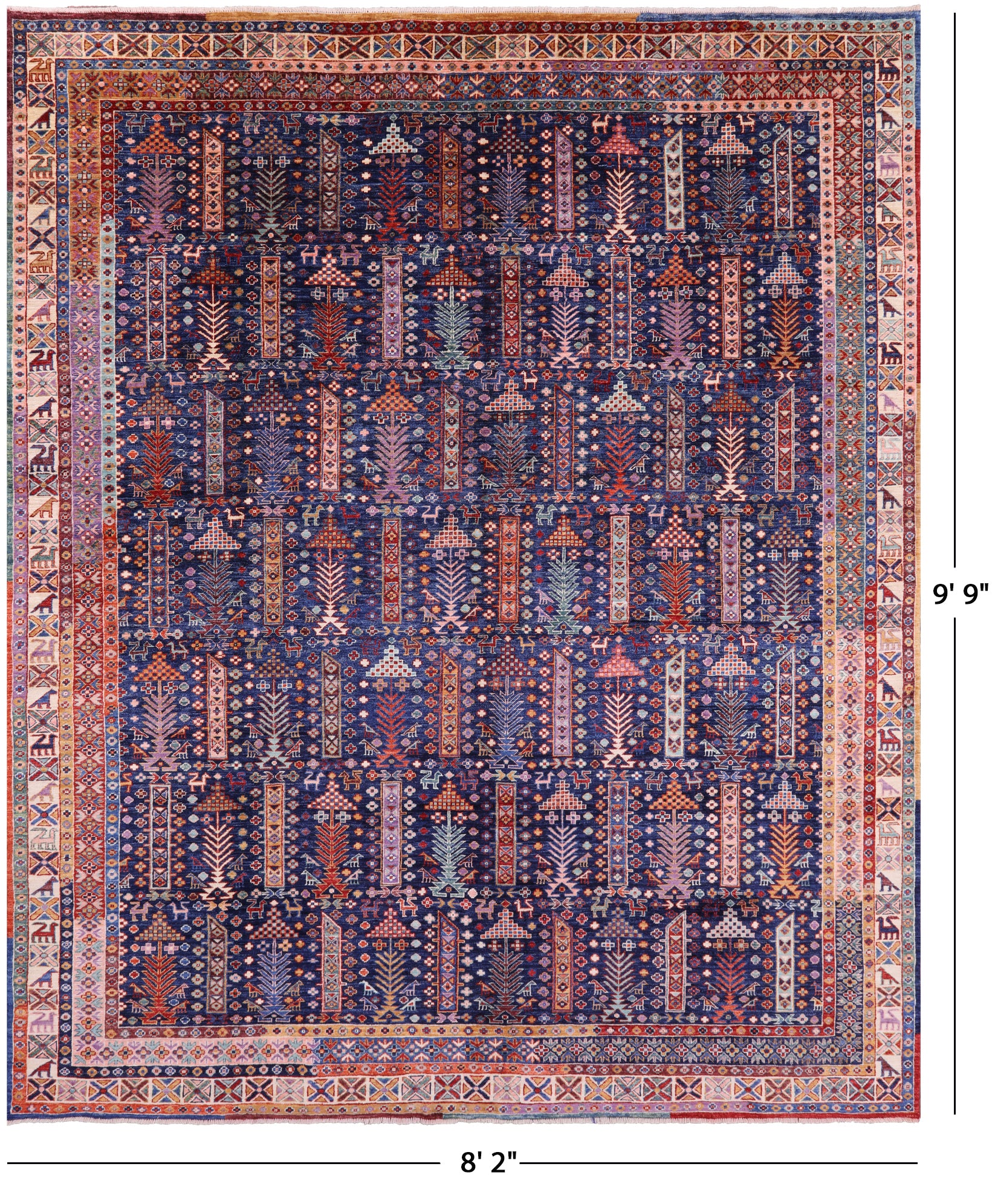 Blue Persian Fine Serapi Handmade Wool Rug - 8' 2" X 9' 9" - Golden Nile