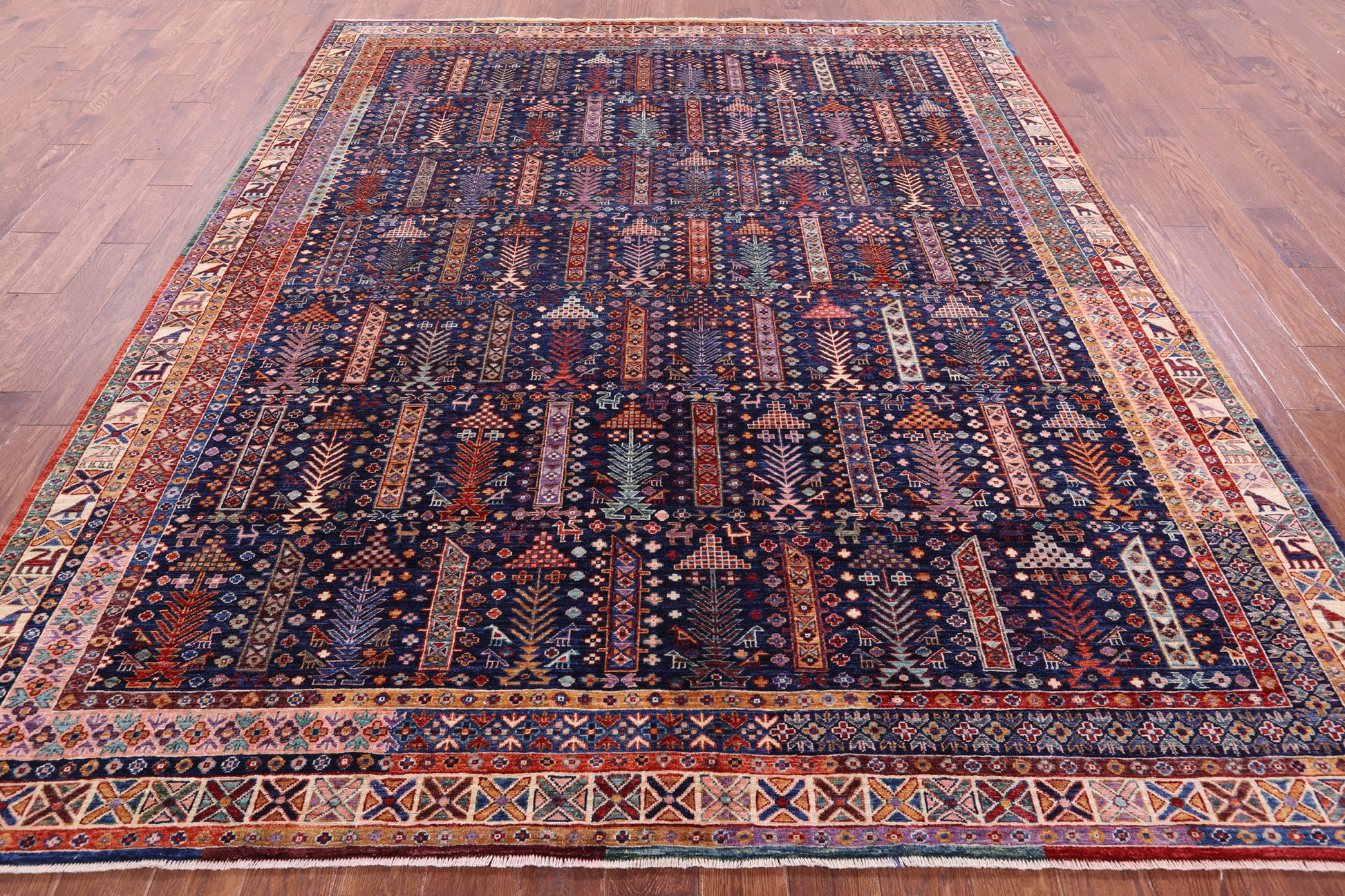 Blue Persian Fine Serapi Handmade Wool Rug - 8' 2" X 9' 9" - Golden Nile