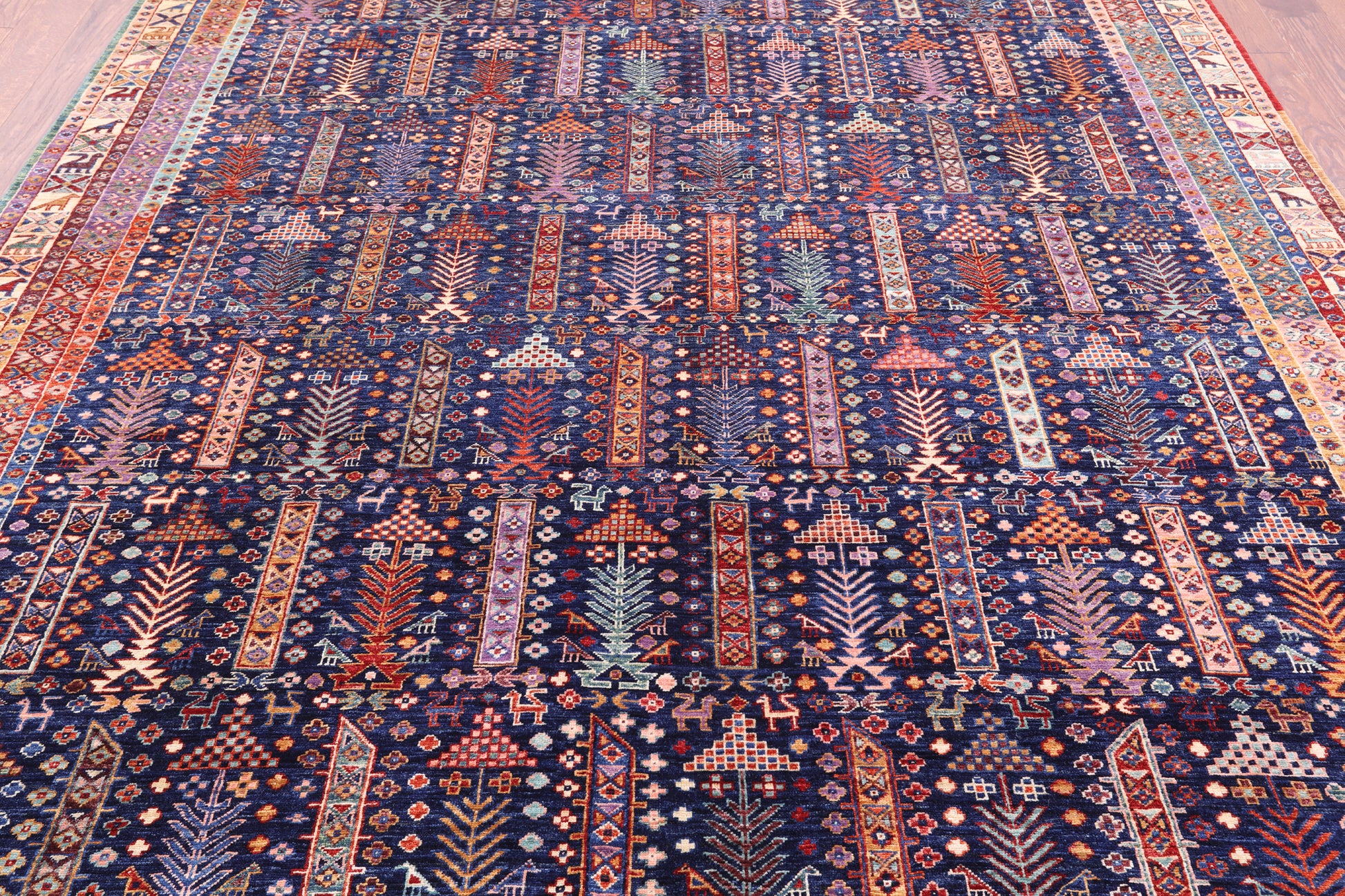 Blue Persian Fine Serapi Handmade Wool Rug - 8' 2" X 9' 9" - Golden Nile