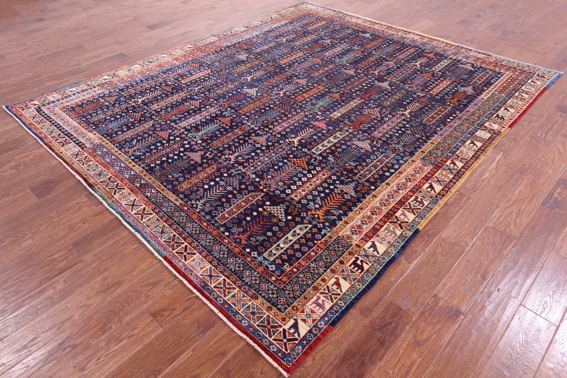Blue Persian Fine Serapi Handmade Wool Rug - 8' 2" X 9' 9" - Golden Nile