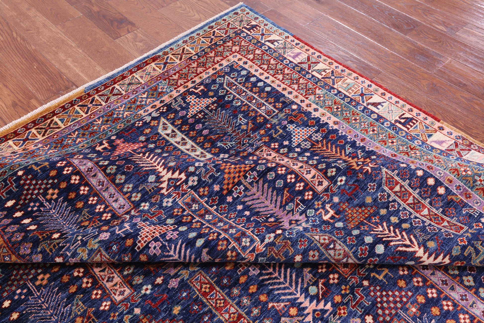 Blue Persian Fine Serapi Handmade Wool Rug - 8' 2" X 9' 9" - Golden Nile