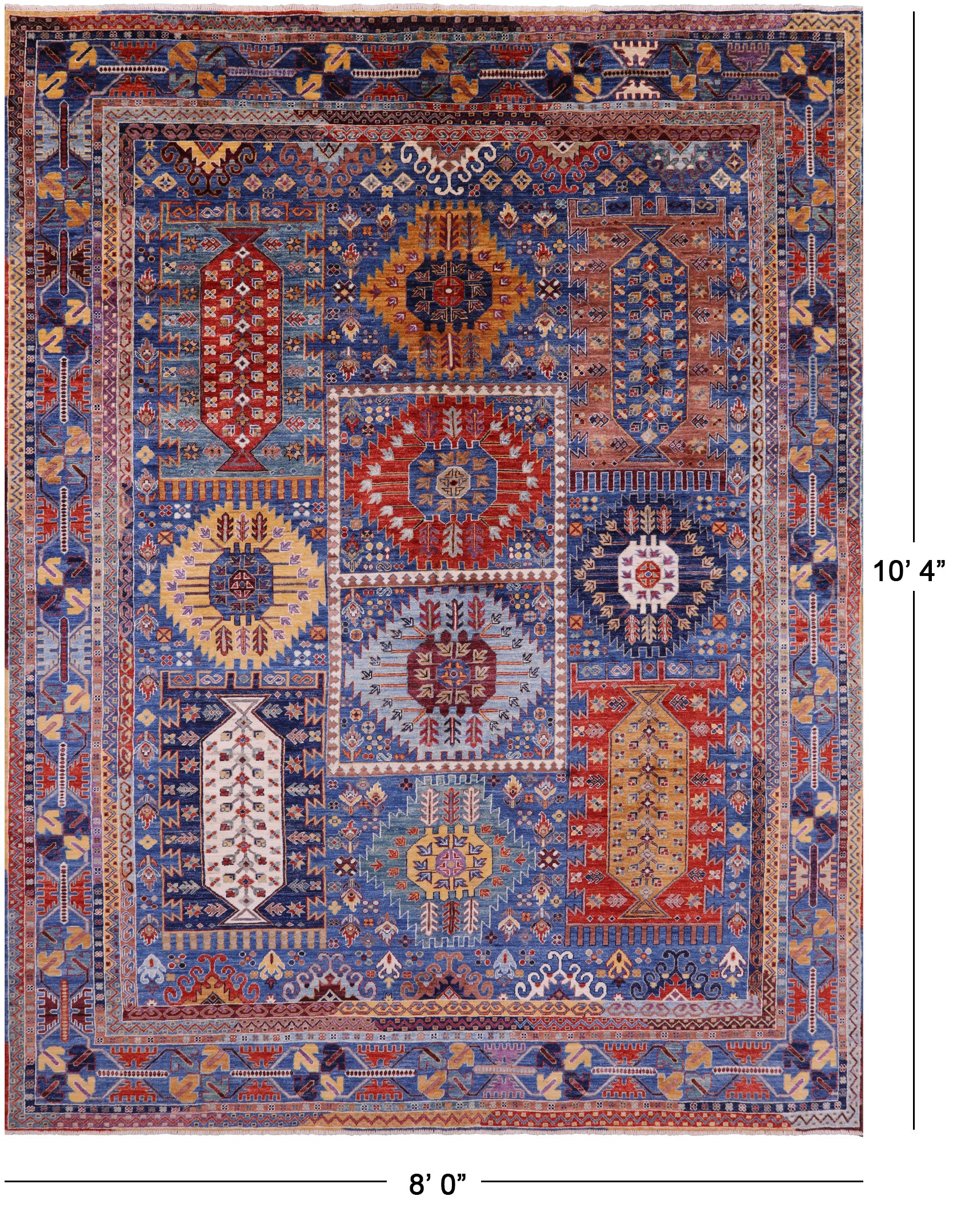 Blue Persian Fine Serapi Hand Knotted Wool Rug - 8' 0" X 10' 4" - Golden Nile