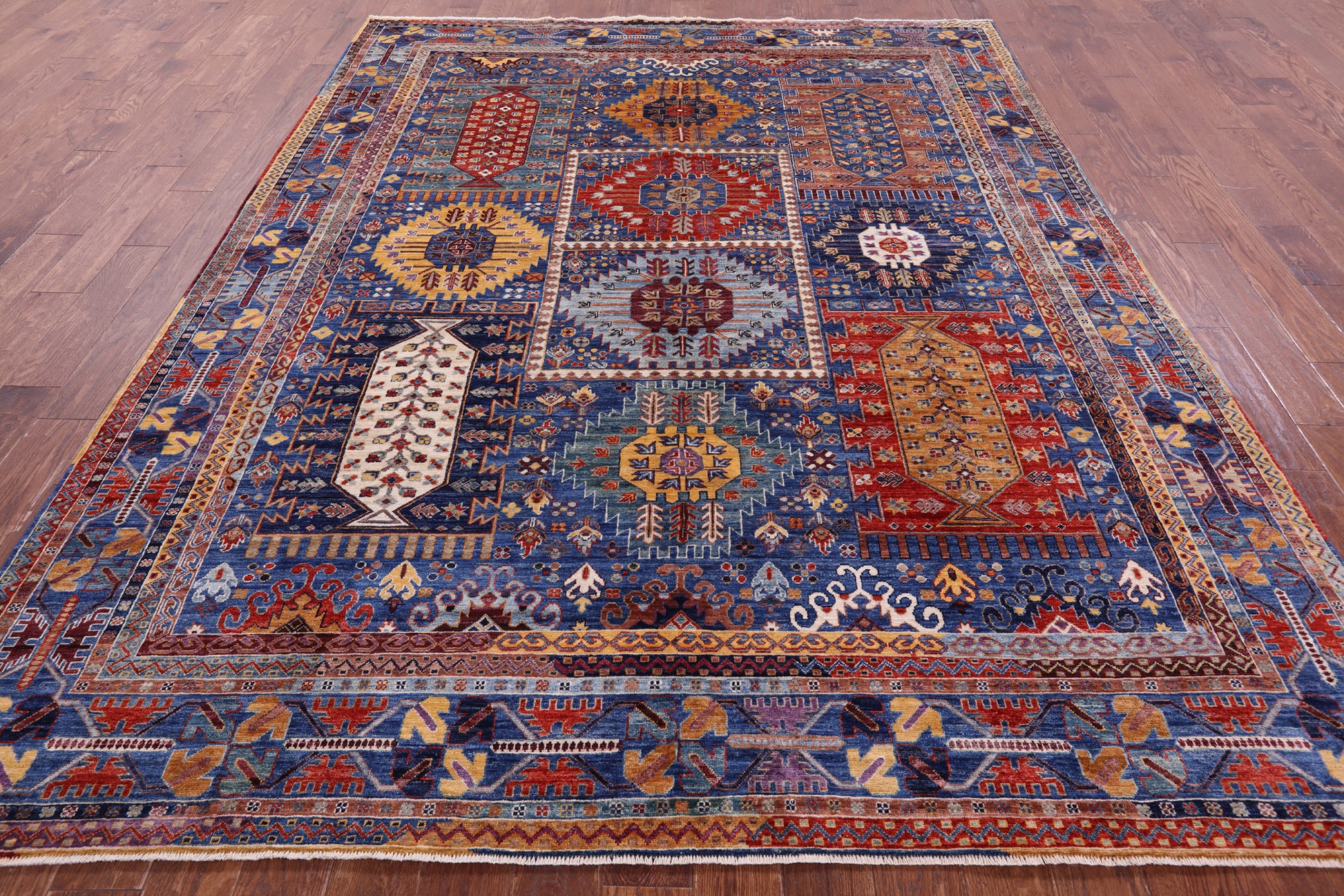 Blue Persian Fine Serapi Hand Knotted Wool Rug - 8' 0" X 10' 4" - Golden Nile