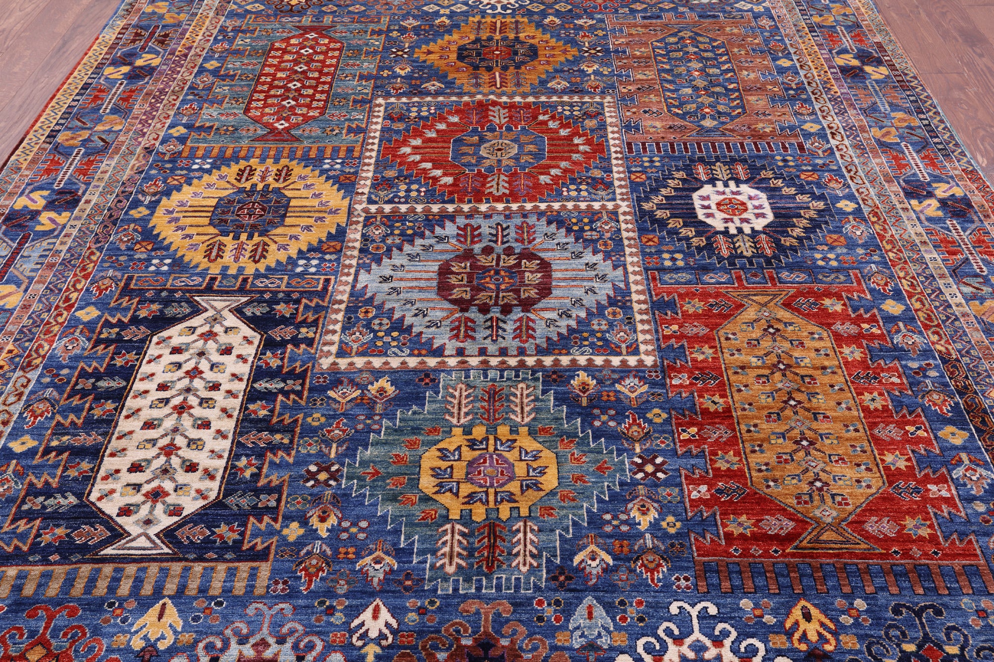 Blue Persian Fine Serapi Hand Knotted Wool Rug - 8' 0" X 10' 4" - Golden Nile