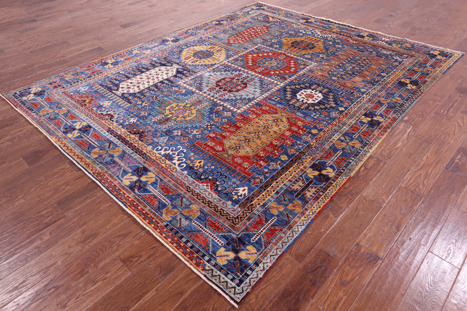 Blue Persian Fine Serapi Hand Knotted Wool Rug - 8' 0" X 10' 4" - Golden Nile