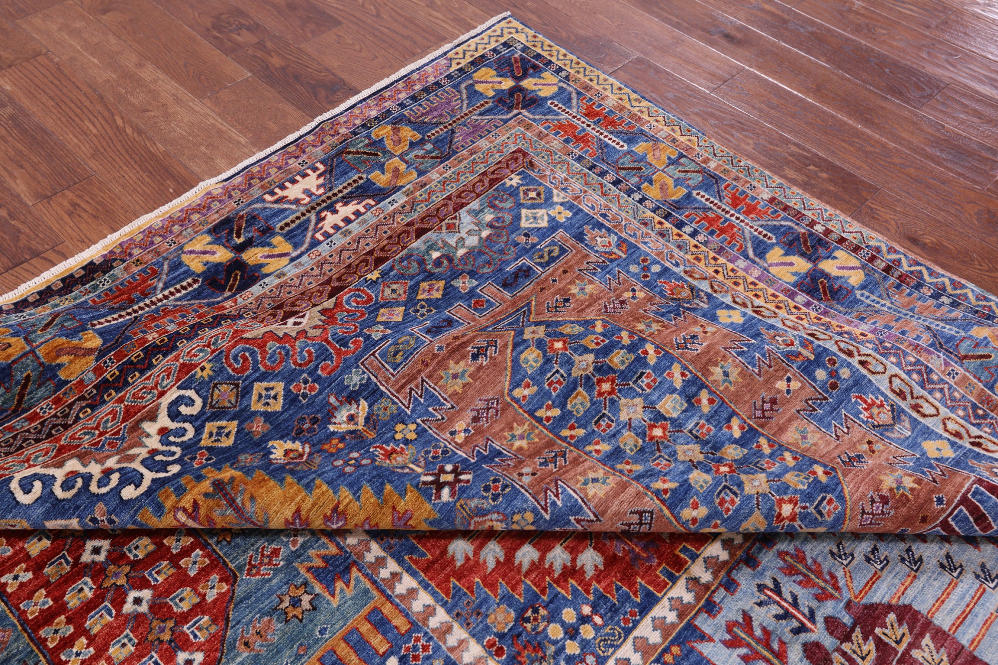 Blue Persian Fine Serapi Hand Knotted Wool Rug - 8' 0" X 10' 4" - Golden Nile