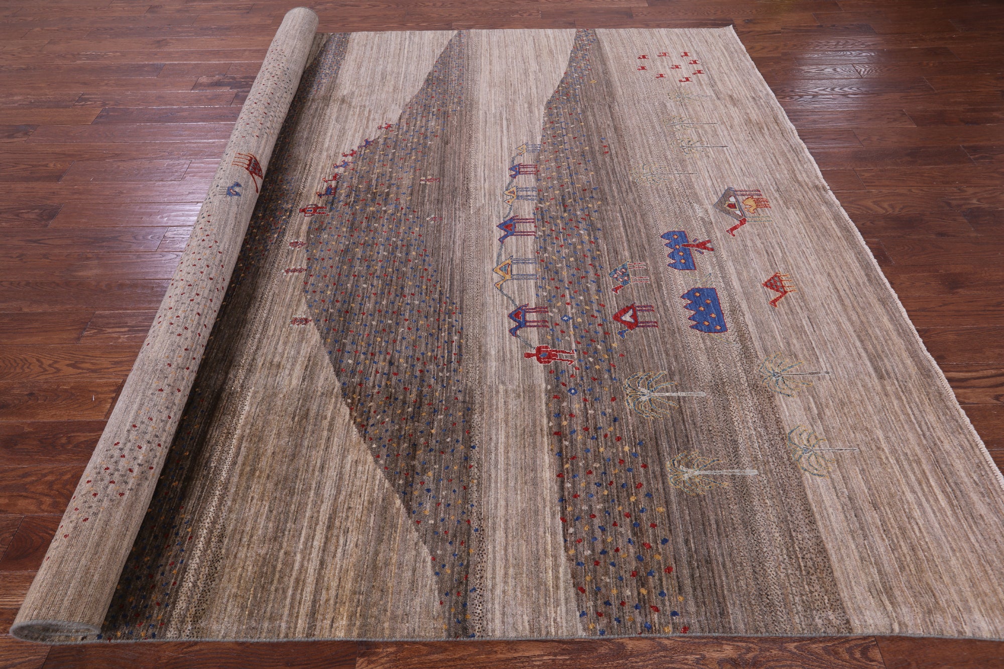 Tribal Persian Gabbeh Hand Knotted Wool Rug - 8' 11" X 11' 10" - Golden Nile