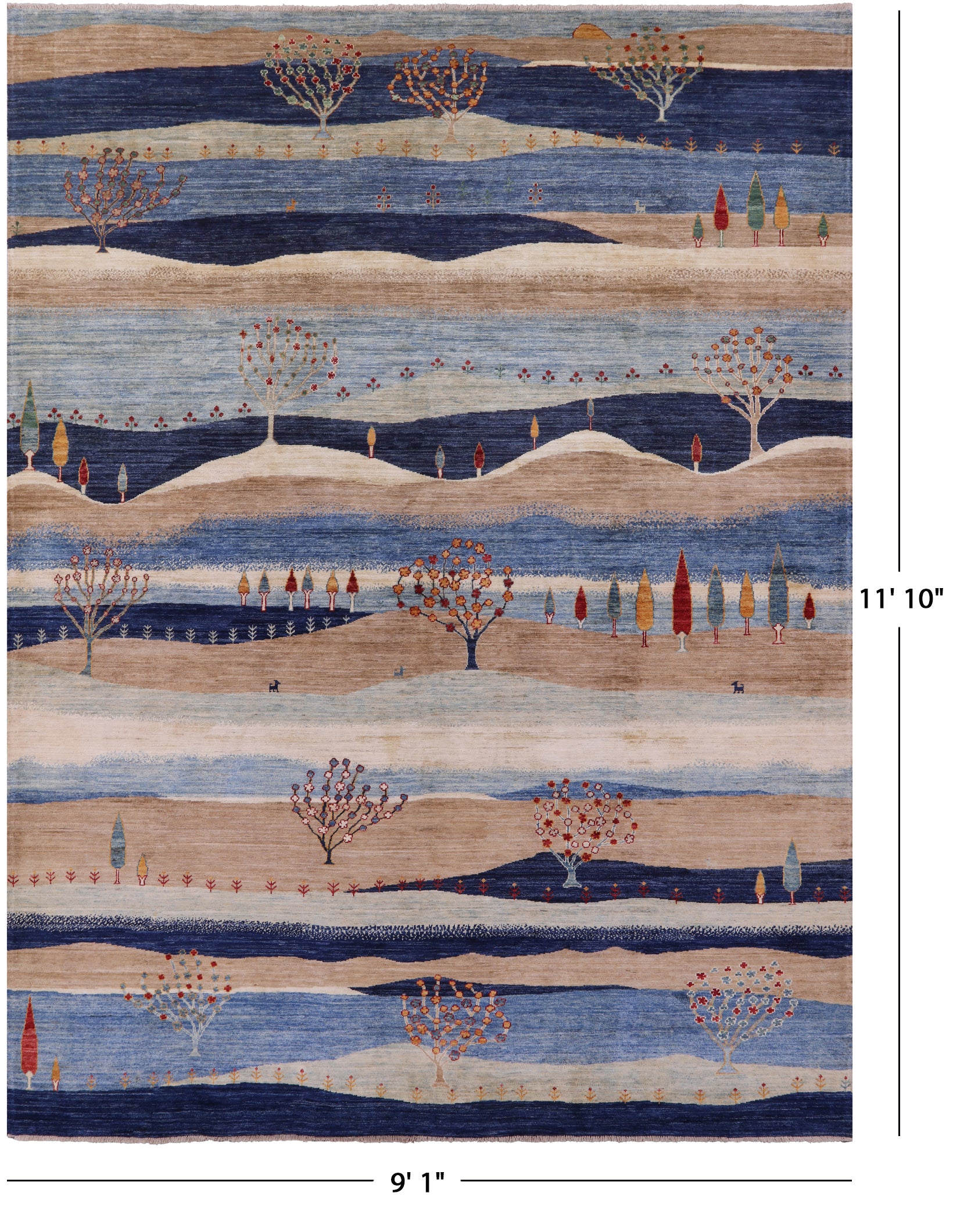 Tribal Persian Gabbeh Handmade Wool Rug - 9' 1" X 11' 10" - Golden Nile