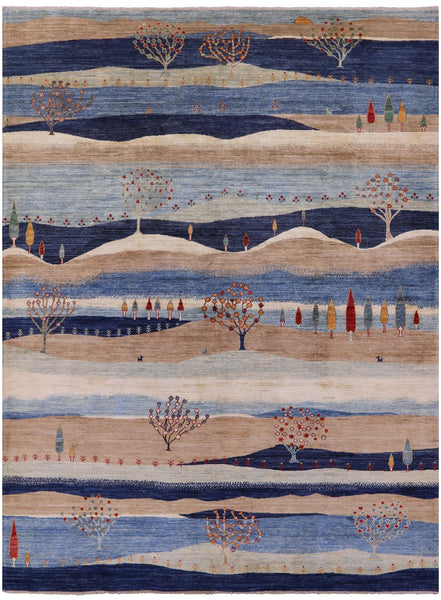 Tribal Persian Gabbeh Handmade Wool Rug - 9' 1" X 11' 10" - Golden Nile