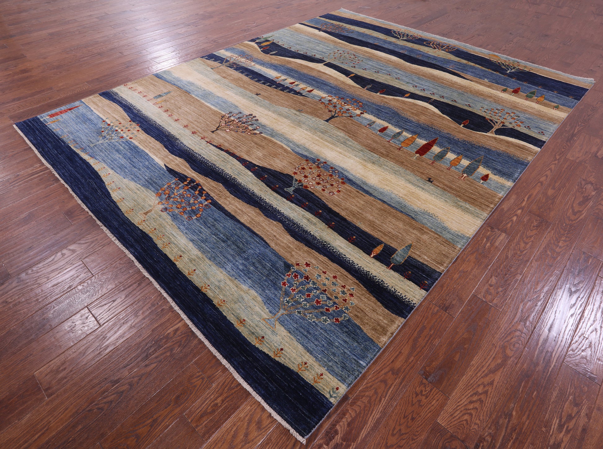 Tribal Persian Gabbeh Handmade Wool Rug - 9' 1" X 11' 10" - Golden Nile