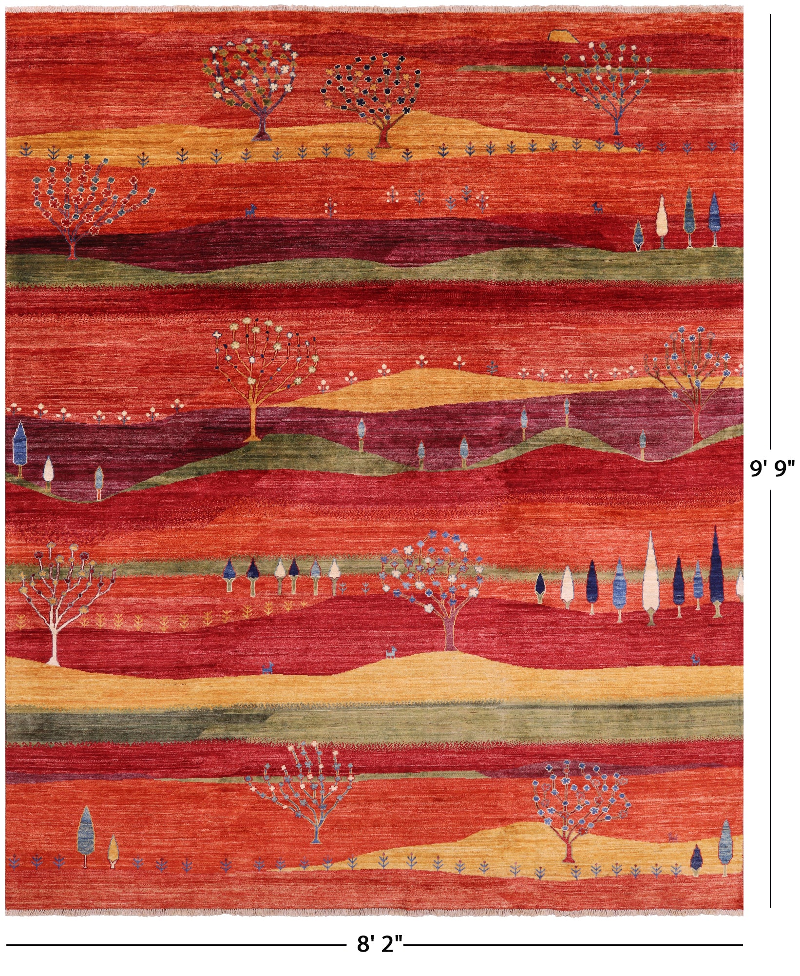 Tribal Persian Gabbeh Handmade Wool Rug - 8' 2" X 9' 9" - Golden Nile