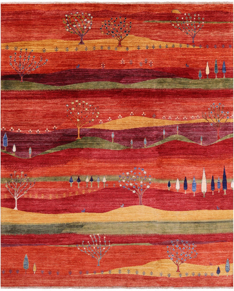 Tribal Persian Gabbeh Handmade Wool Rug - 8' 2" X 9' 9" - Golden Nile