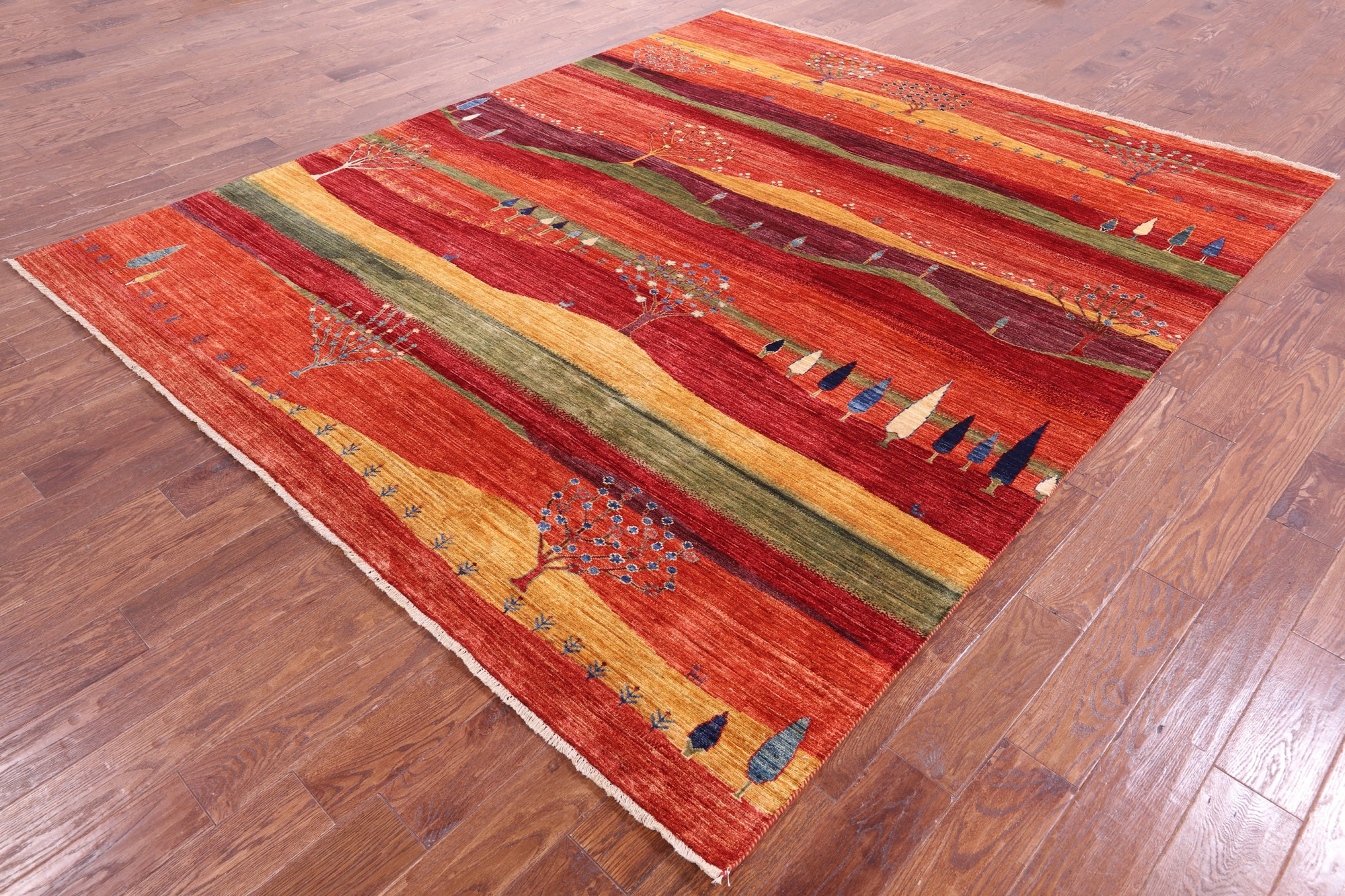 Tribal Persian Gabbeh Handmade Wool Rug - 8' 2" X 9' 9" - Golden Nile