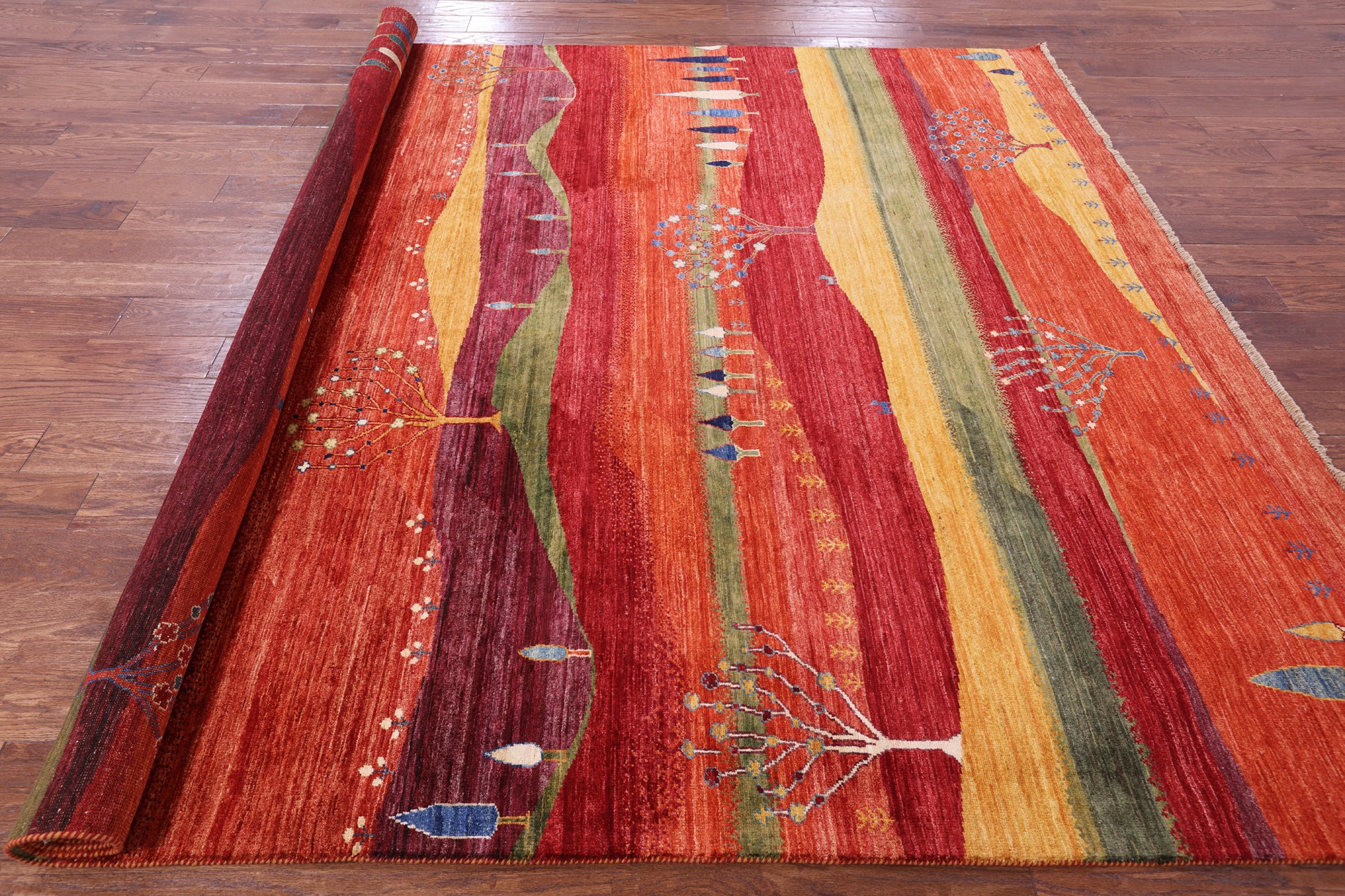 Tribal Persian Gabbeh Handmade Wool Rug - 8' 2" X 9' 9" - Golden Nile
