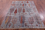 Grey Tribal Persian Gabbeh Hand Knotted Wool Rug - 5' 8" X 7' 8" - Golden Nile