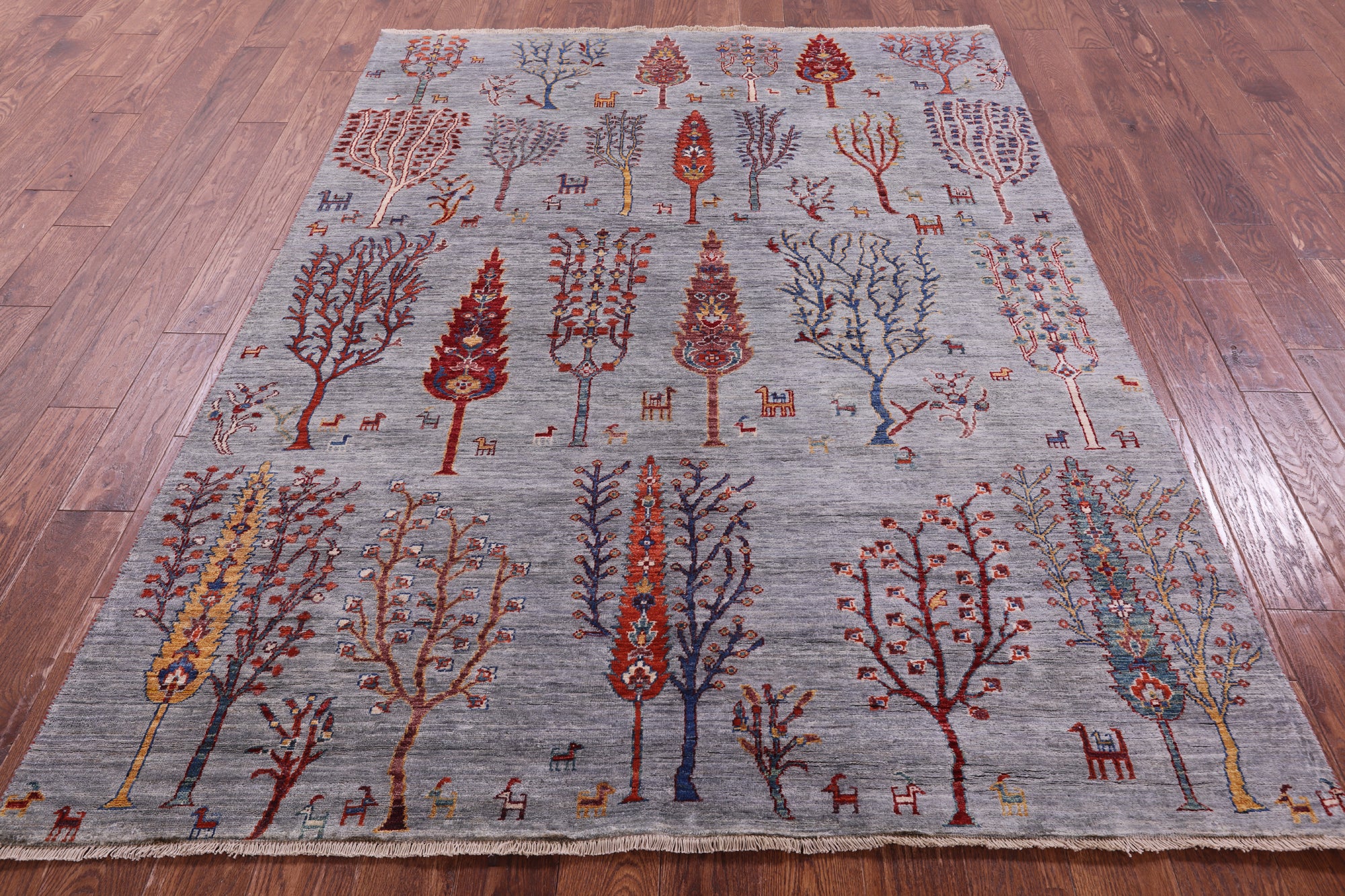 Grey Tribal Persian Gabbeh Hand Knotted Wool Rug - 5' 8" X 7' 8" - Golden Nile