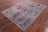 Grey Tribal Persian Gabbeh Hand Knotted Wool Rug - 5' 8" X 7' 8" - Golden Nile