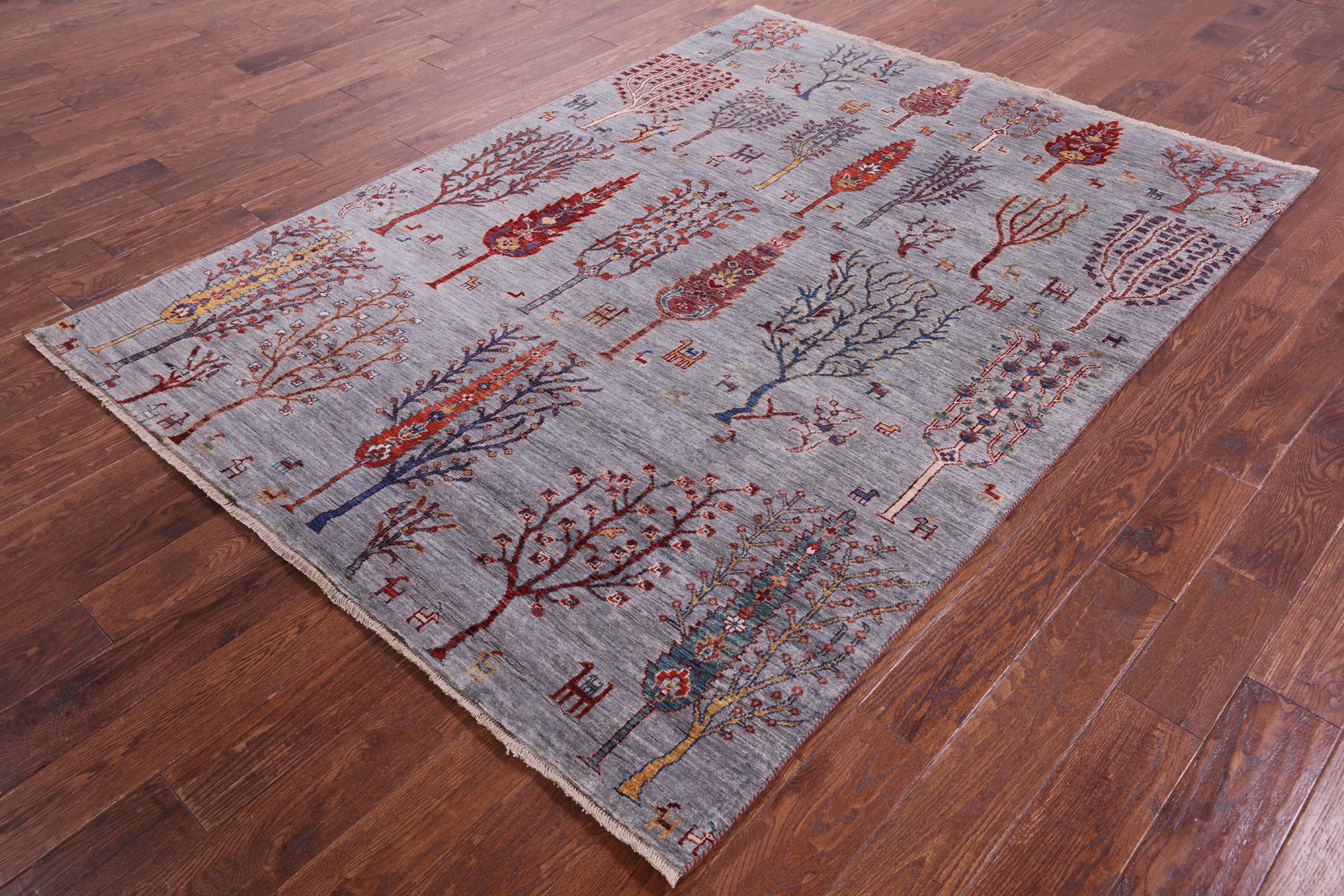 Grey Tribal Persian Gabbeh Hand Knotted Wool Rug - 5' 8" X 7' 8" - Golden Nile