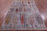 Grey Tribal Persian Gabbeh Hand Knotted Wool Rug - 5' 7" X 7' 8" - Golden Nile