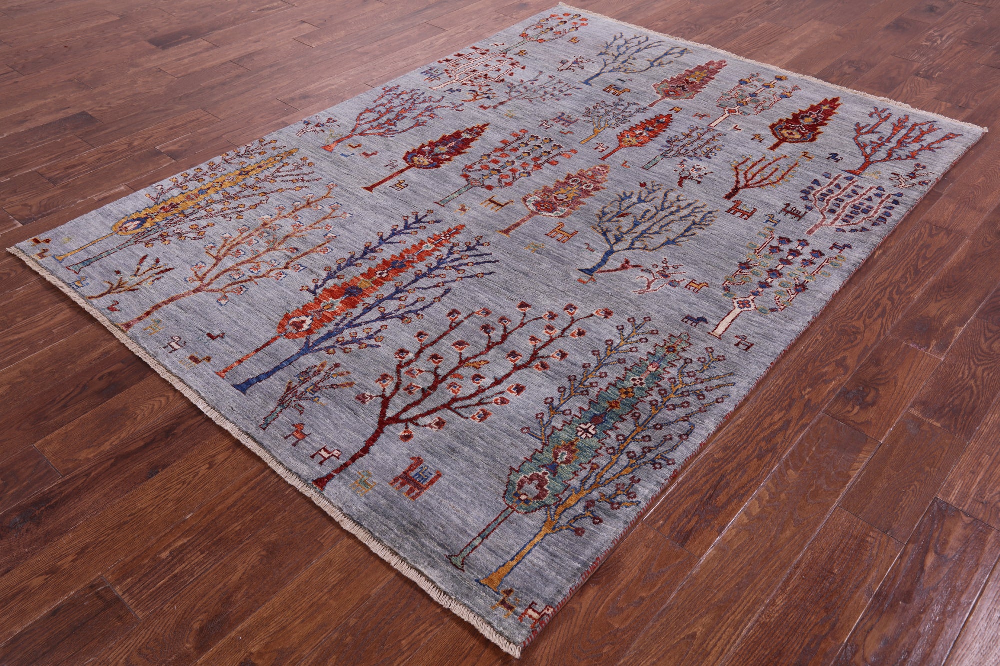 Grey Tribal Persian Gabbeh Hand Knotted Wool Rug - 5' 7" X 7' 8" - Golden Nile