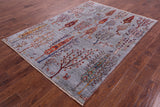 Grey Tribal Persian Gabbeh Hand Knotted Wool Rug - 5' 7" X 7' 8" - Golden Nile