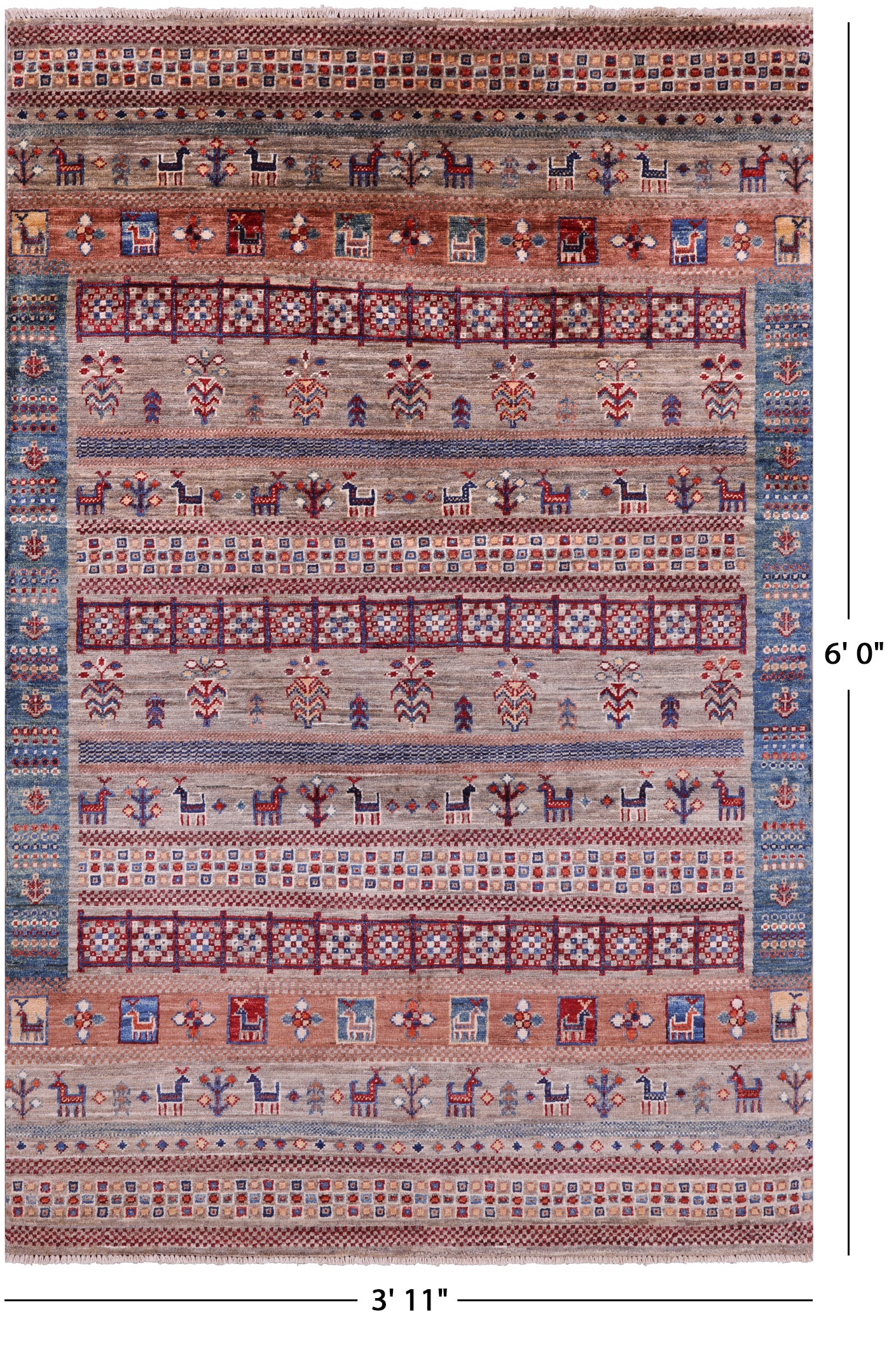 Tribal Persian Gabbeh Hand Knotted Wool Rug - 3' 11" X 6' 0" - Golden Nile