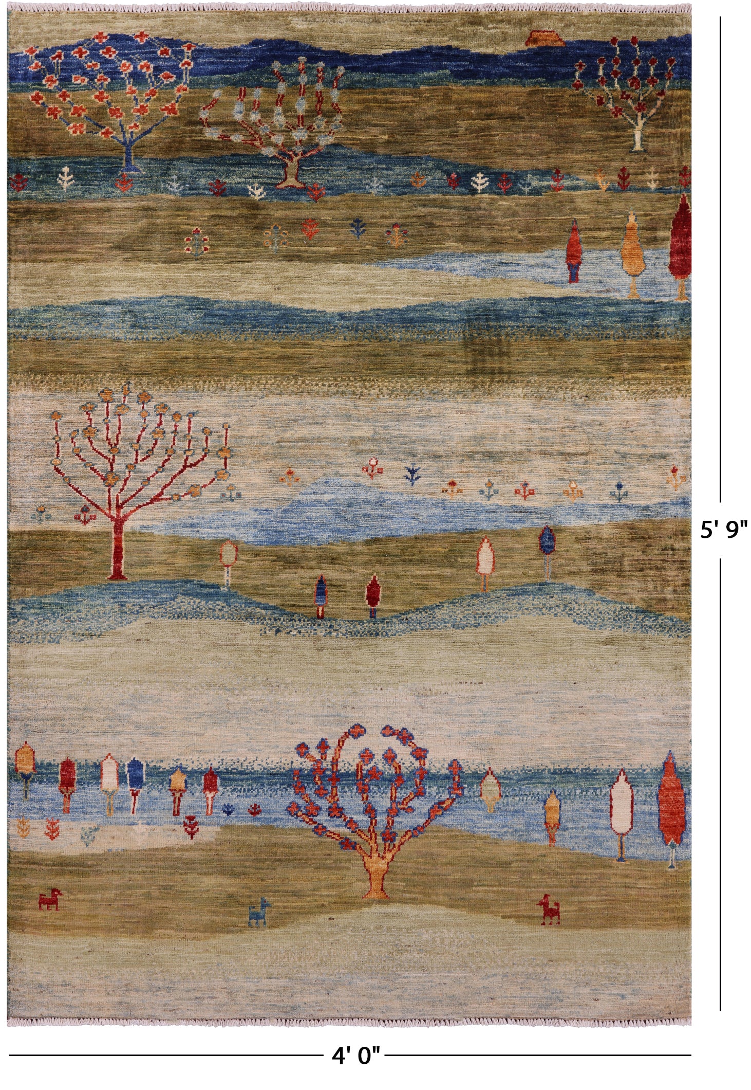 Tribal Persian Gabbeh Hand Knotted Wool Rug - 4' 0" X 5' 9" - Golden Nile