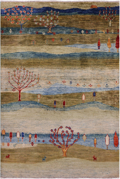 Tribal Persian Gabbeh Hand Knotted Wool Rug - 4' 0" X 5' 9" - Golden Nile