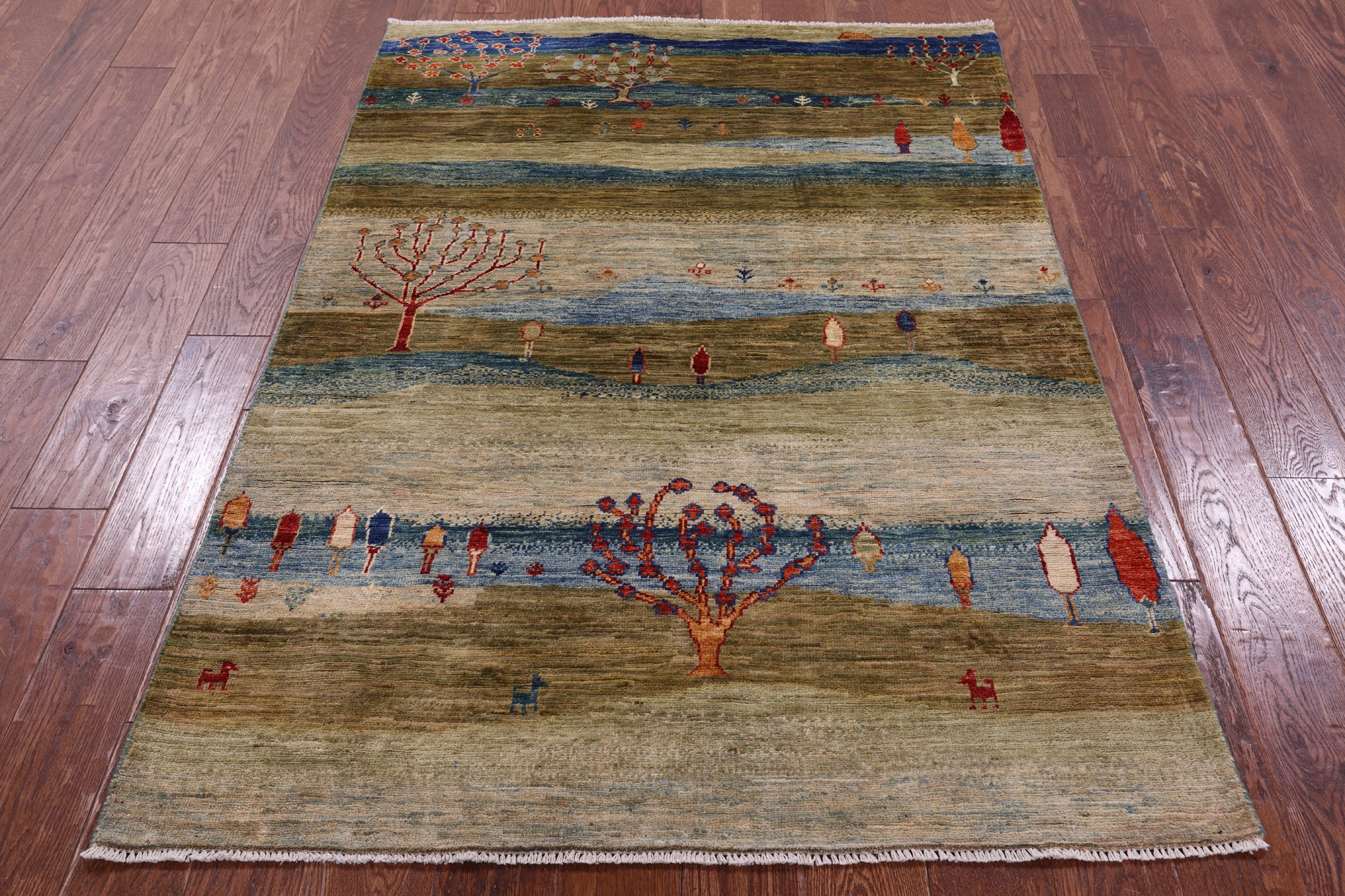 Tribal Persian Gabbeh Hand Knotted Wool Rug - 4' 0" X 5' 9" - Golden Nile
