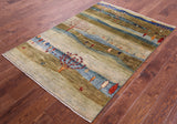 Tribal Persian Gabbeh Hand Knotted Wool Rug - 4' 0" X 5' 9" - Golden Nile