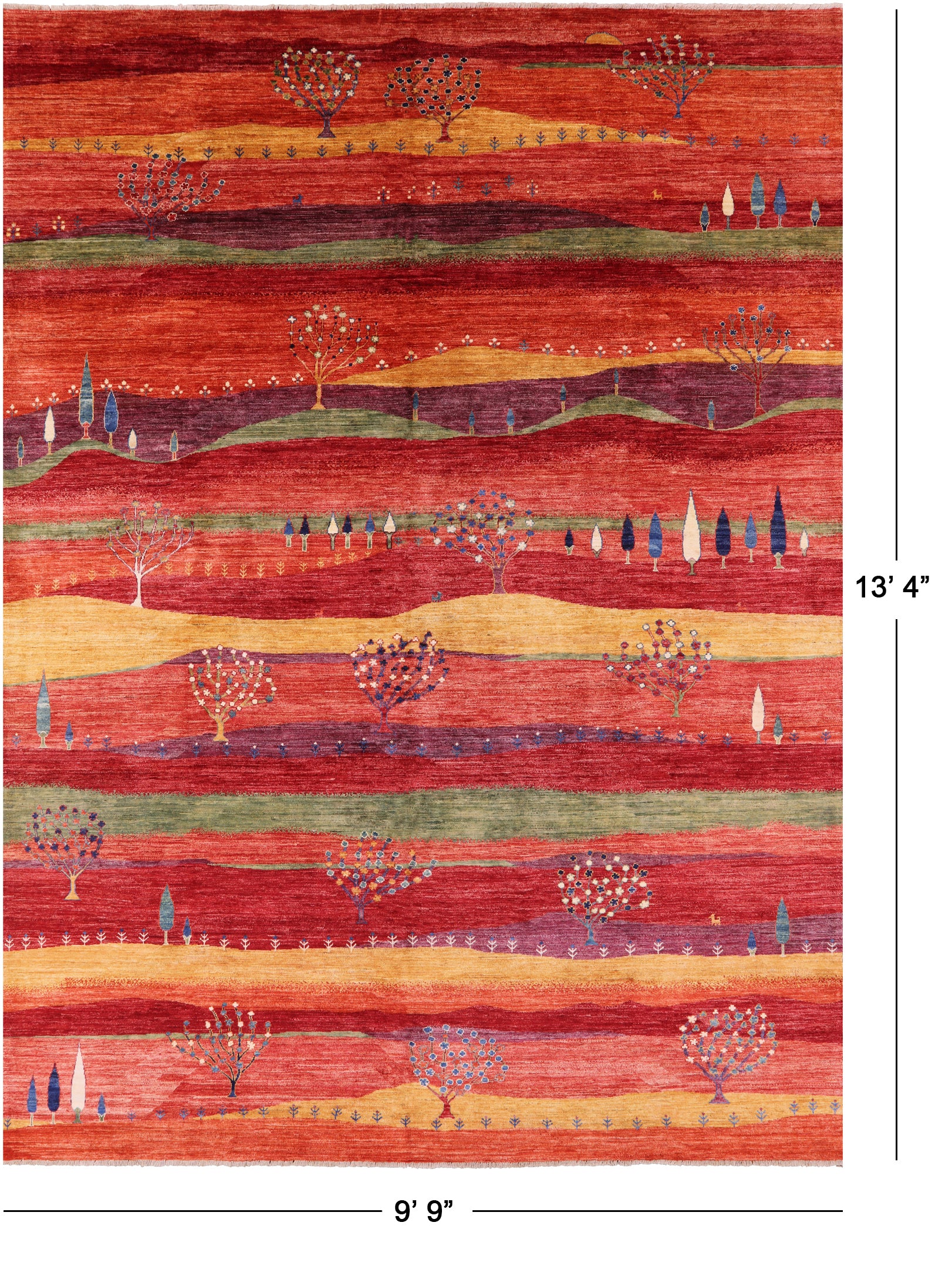 Tribal Persian Gabbeh Hand Knotted Wool Rug - 9' 9" X 13' 4" - Golden Nile