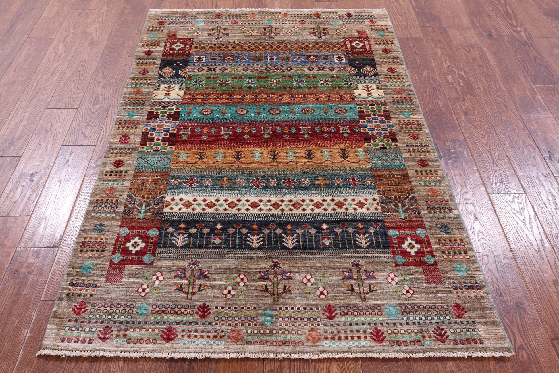 Tribal Persian Gabbeh Handmade Wool Rug - 4' 0" X 6' 1" - Golden Nile