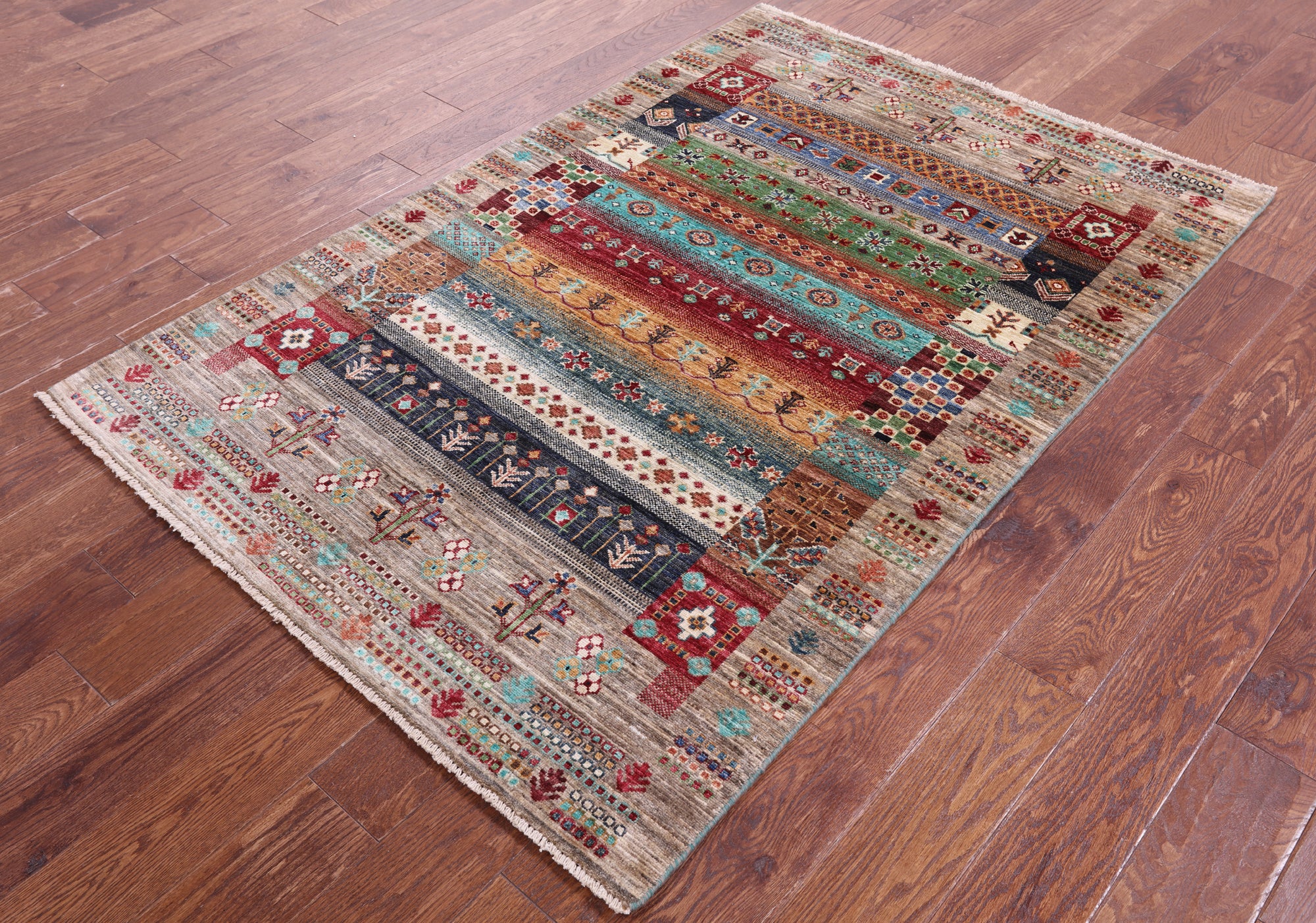 Tribal Persian Gabbeh Handmade Wool Rug - 4' 0" X 6' 1" - Golden Nile