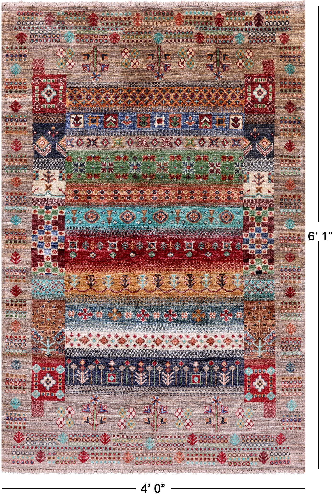 Tribal Persian Gabbeh Handmade Wool Rug - 4' 0" X 6' 1" - Golden Nile