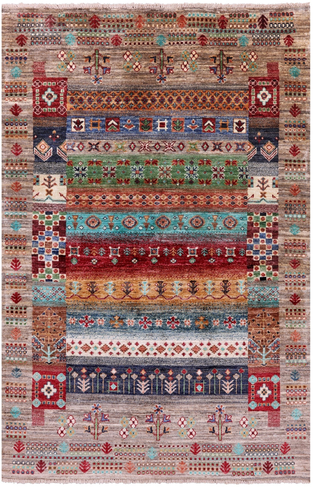 Tribal Persian Gabbeh Handmade Wool Rug - 4' 0" X 6' 1" - Golden Nile