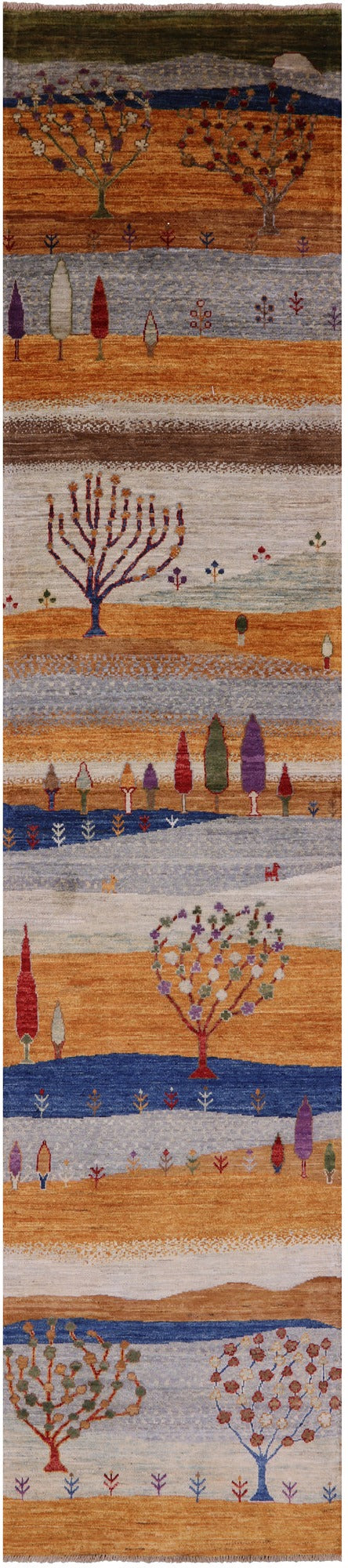 Tribal Persian Gabbeh Handmade Wool Runner Rug - 2' 6" X 11' 9" - Golden Nile