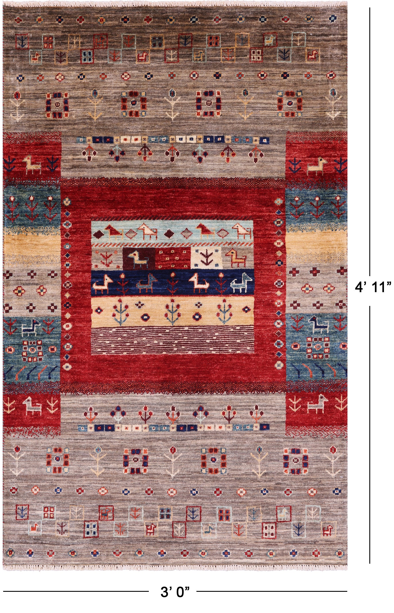 Tribal Persian Gabbeh Hand Knotted Wool Rug - 3' 0" X 4' 11" - Golden Nile