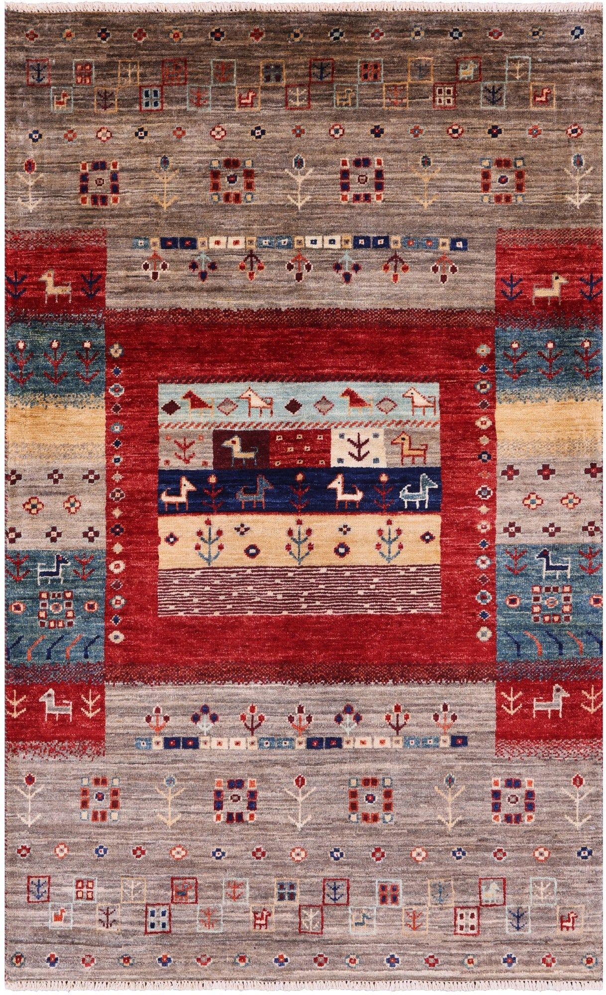 Tribal Persian Gabbeh Hand Knotted Wool Rug - 3' 0" X 4' 11" - Golden Nile