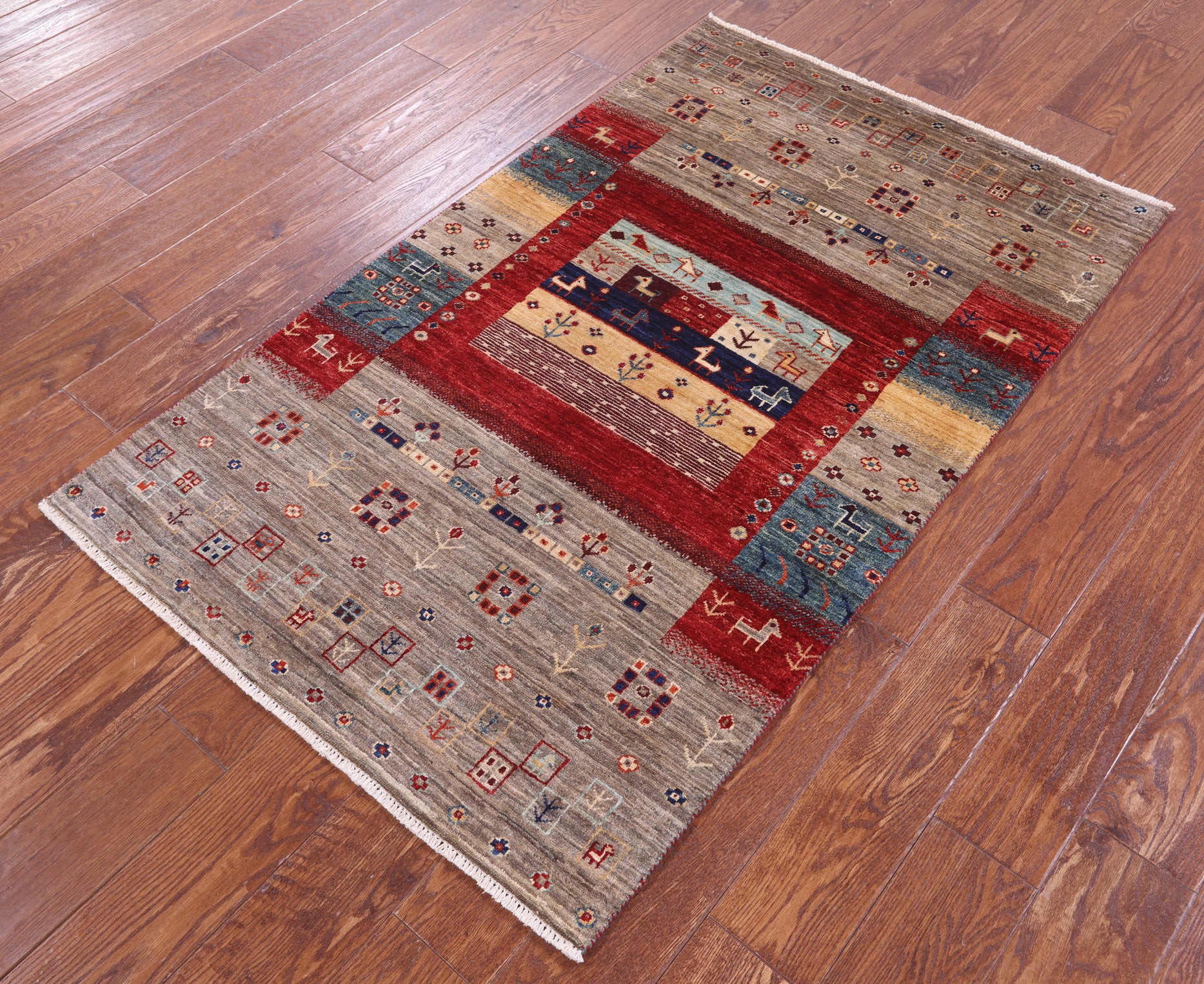 Tribal Persian Gabbeh Hand Knotted Wool Rug - 3' 0" X 4' 11" - Golden Nile