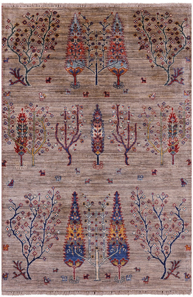 Tribal Persian Gabbeh Hand Knotted Wool Rug - 3' 3" X 4' 11" - Golden Nile