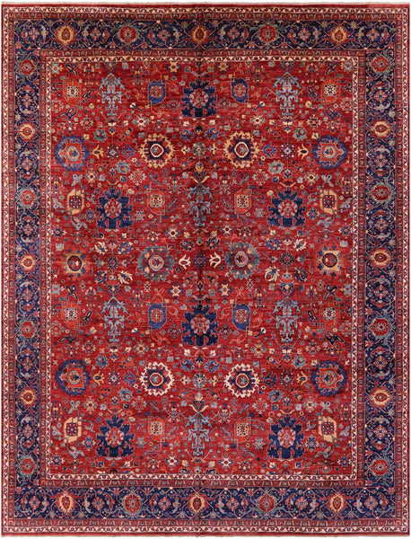 Red Persian Fine Serapi Hand Knotted Wool Rug - 11' 9" X 15' 1" - Golden Nile