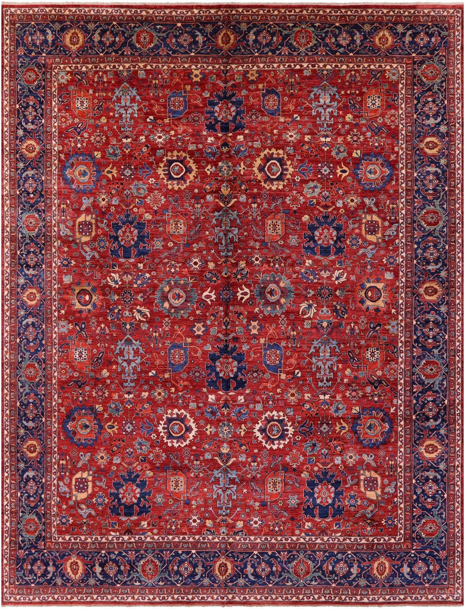 Red Persian Fine Serapi Hand Knotted Wool Rug - 11' 9" X 15' 1" - Golden Nile