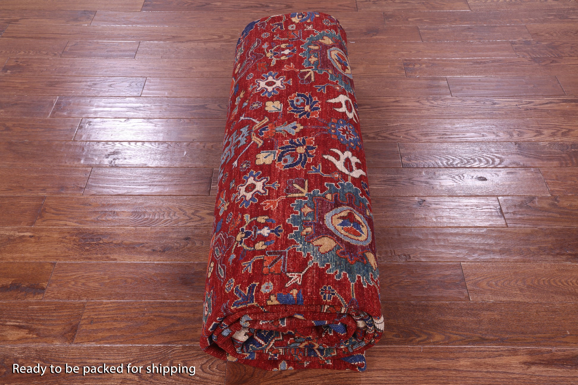 Red Persian Fine Serapi Hand Knotted Wool Rug - 11' 9" X 15' 1" - Golden Nile