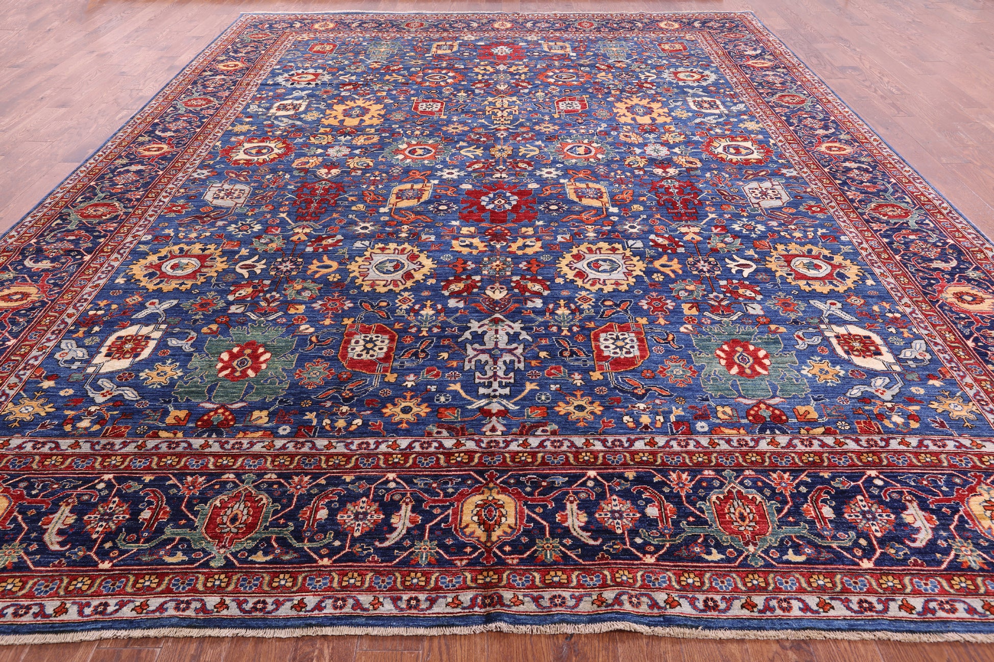 Blue Persian Fine Serapi Hand Knotted Wool Rug - 11' 9" X 14' 9" - Golden Nile