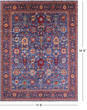 Blue Persian Fine Serapi Hand Knotted Wool Rug - 11' 9" X 14' 9" - Golden Nile